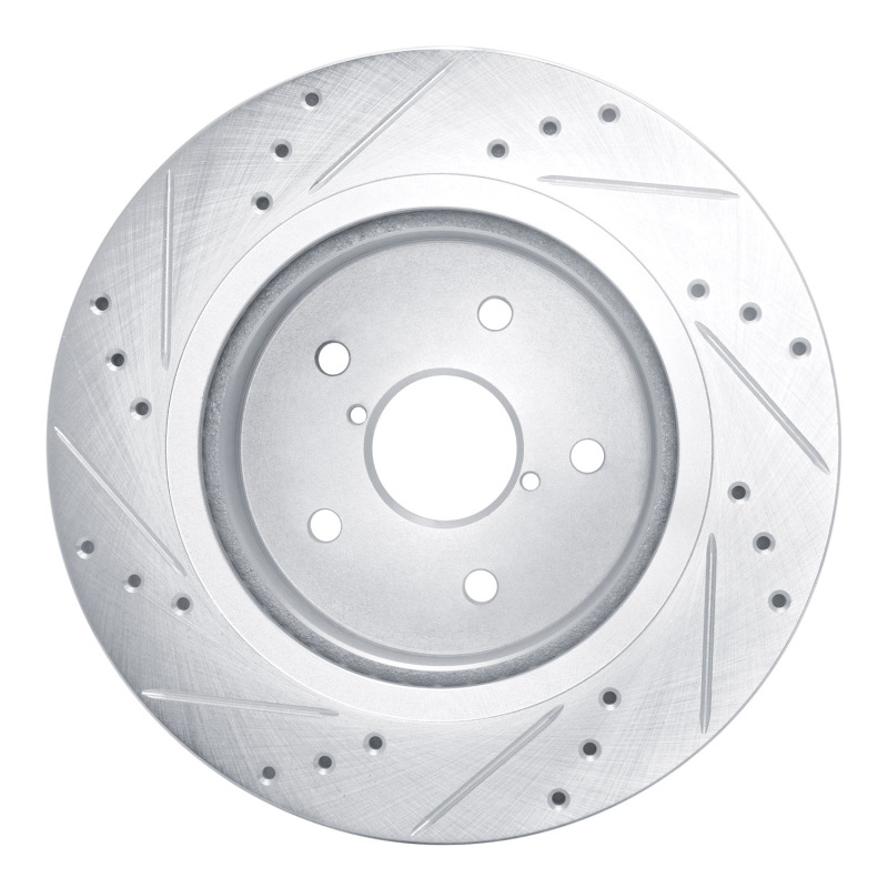 Subaru WRX Brake Rotor (1) - Rear Right - R1 Concepts - Drilled & Slotted - Silver - `15-`25